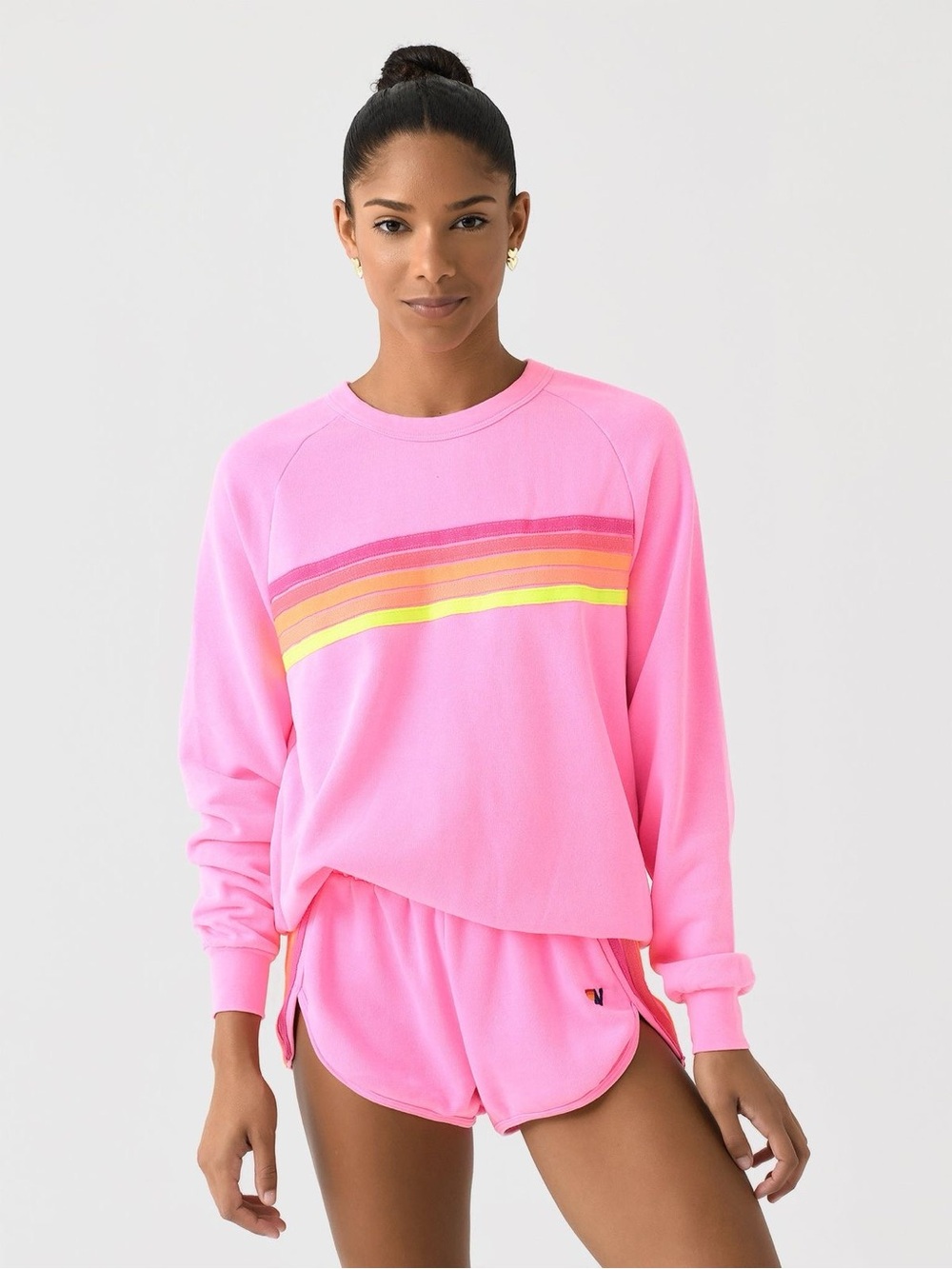 Aviator Nation neon stripe pink sweatshirt crewneck